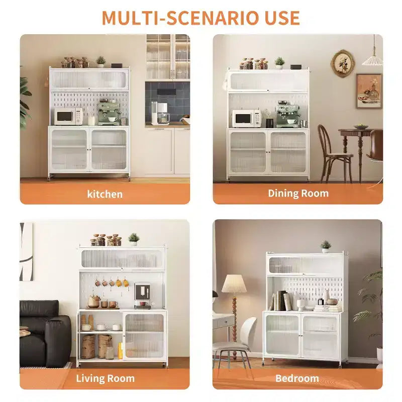Tall Buffet Cabinet with Glass Doors & Adjustable Shelves, Sideboard Pantry Cupboard for Kitchen & Dining Room