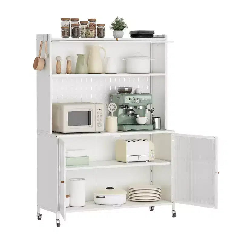 Tall Buffet Cabinet with Glass Doors & Adjustable Shelves, Sideboard Pantry Cupboard for Kitchen & Dining Room