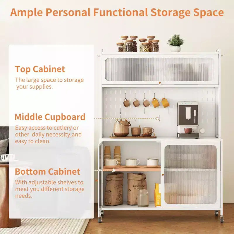 Tall Buffet Cabinet with Glass Doors & Adjustable Shelves, Sideboard Pantry Cupboard for Kitchen & Dining Room