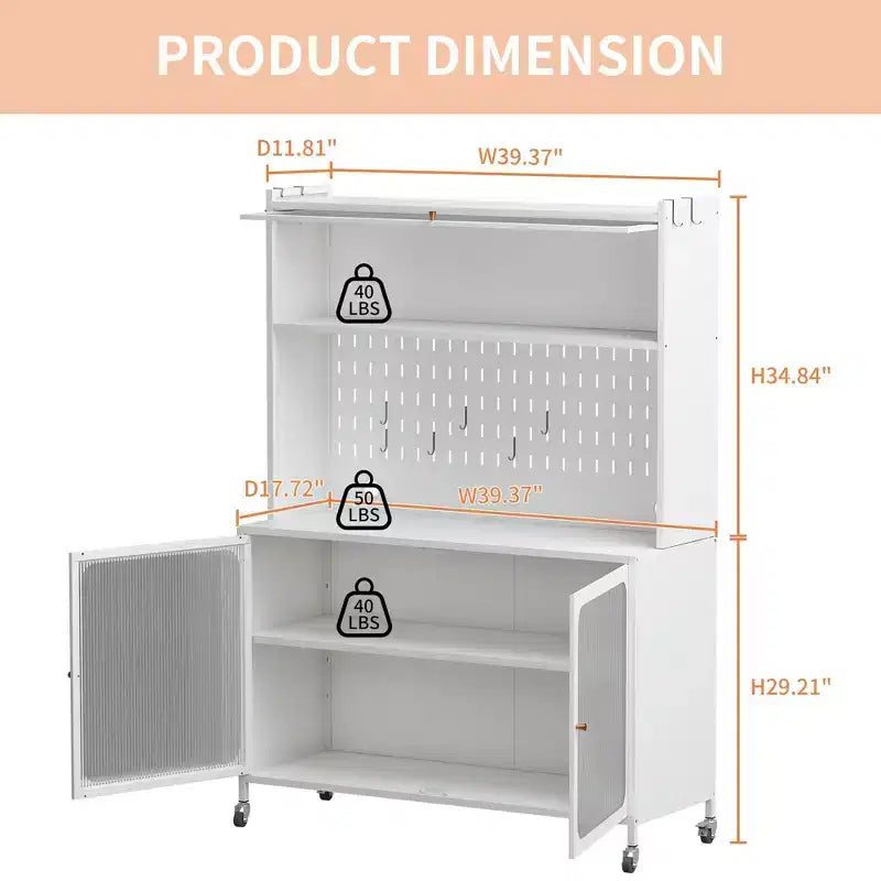 Tall Buffet Cabinet with Glass Doors & Adjustable Shelves, Sideboard Pantry Cupboard for Kitchen & Dining Room
