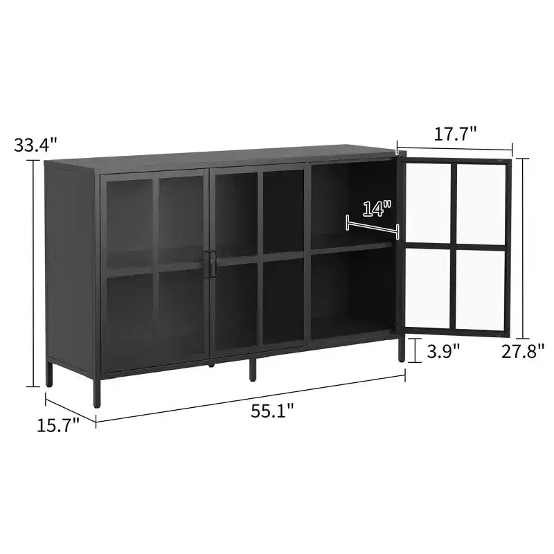 Tall Buffet Cabinet with Glass Doors & Adjustable Shelves, Sideboard Pantry Cupboard for Kitchen & Dining Room