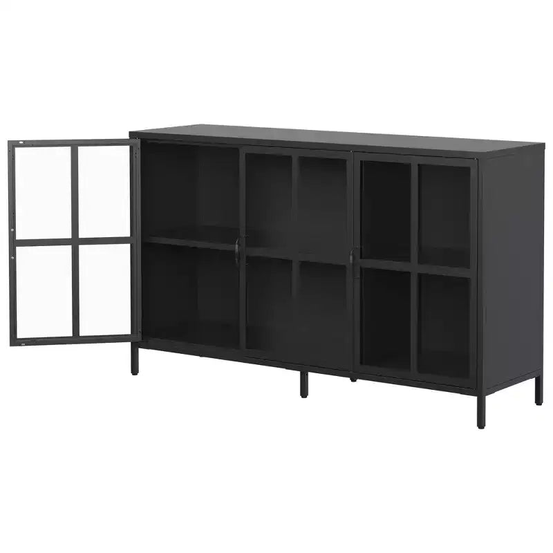 Tall Buffet Cabinet with Glass Doors & Adjustable Shelves, Sideboard Pantry Cupboard for Kitchen & Dining Room