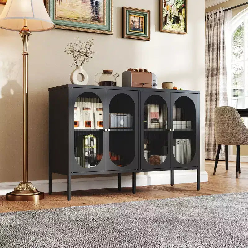 Tall Buffet Cabinet with Glass Doors & Adjustable Shelves, Sideboard Pantry Cupboard for Kitchen & Dining Room