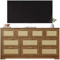 10-Drawer Rattan Dresser 60 x 16 x 32 Wooden TV Stand Ample Tabletop Stylish Handles for Bedroom Living Room Hallway