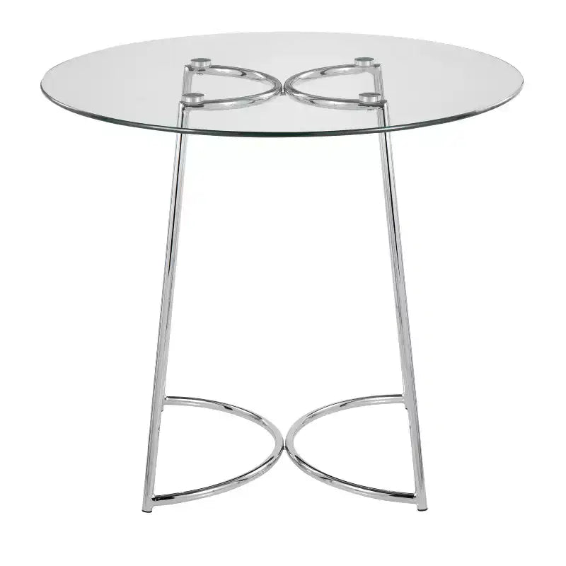 Round Dining Table with Clear Glass Top, Modern Kitchen Dinette Table for Dining Room, Seats 4
