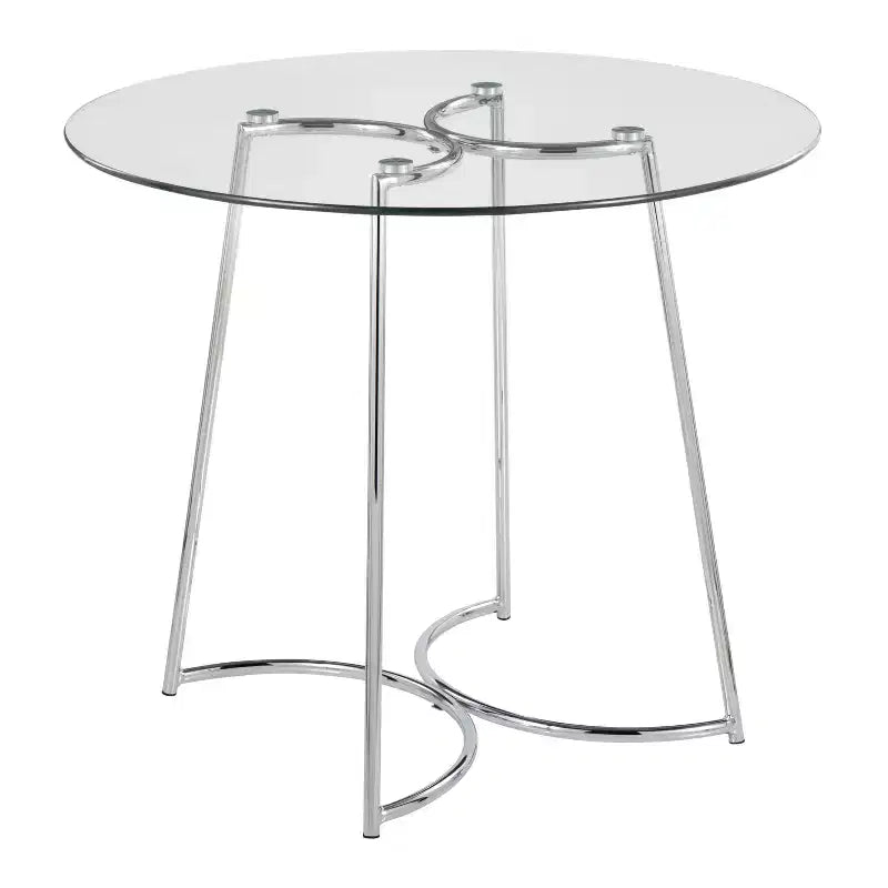 Round Dining Table with Clear Glass Top, Modern Kitchen Dinette Table for Dining Room, Seats 4
