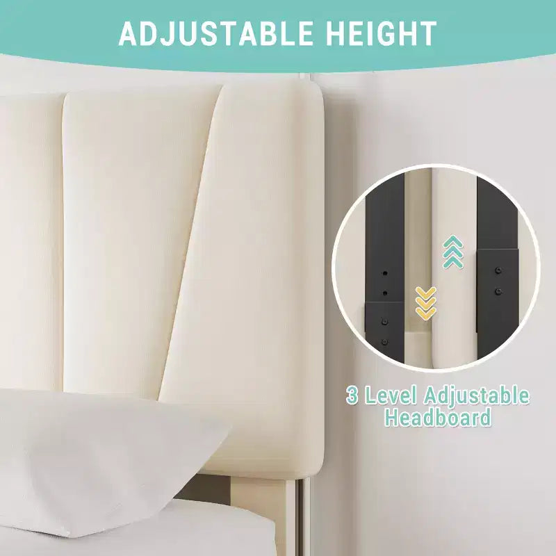 Twin Bed Frame with Adjustable Headboard, 2 Storage Drawers, Velvet Tufted Platform, Wood Slats, No Box Spring Needed