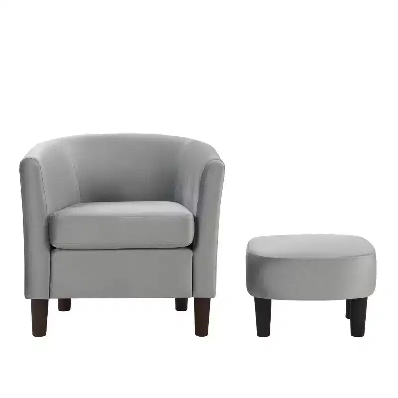 Velvet Accent Chair with Ottoman, Modern Barrel Chair Armchair for Living Room, Bedroom