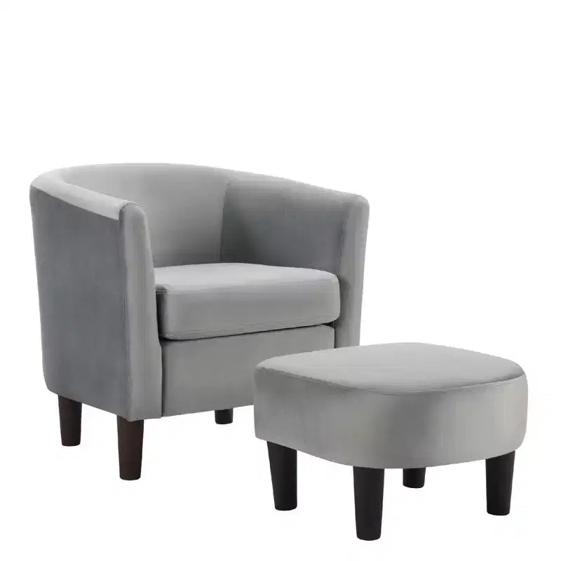 Velvet Accent Chair with Ottoman, Modern Barrel Chair Armchair for Living Room, Bedroom