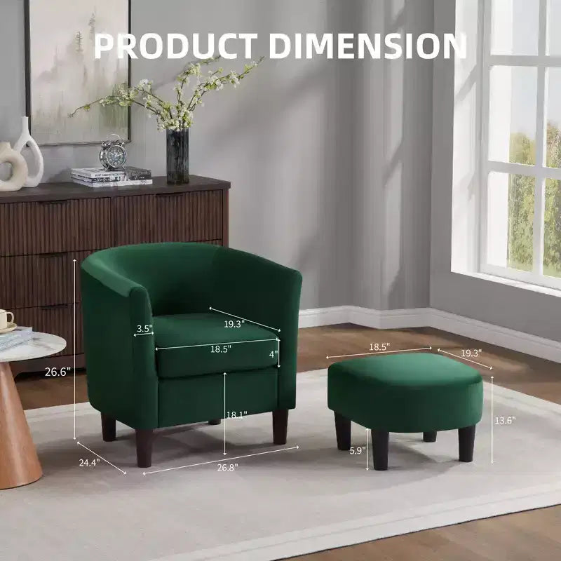 Velvet Accent Chair with Ottoman, Modern Barrel Chair Armchair for Living Room, Bedroom