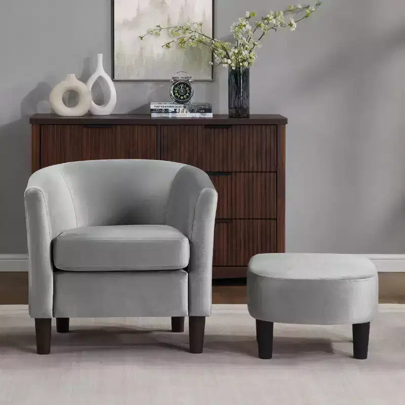 Velvet Accent Chair with Ottoman, Modern Barrel Chair Armchair for Living Room, Bedroom
