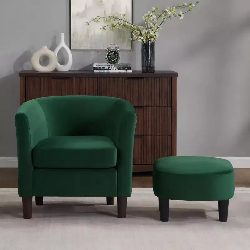 Velvet Accent Chair with Ottoman, Modern Barrel Chair Armchair for Living Room, Bedroom