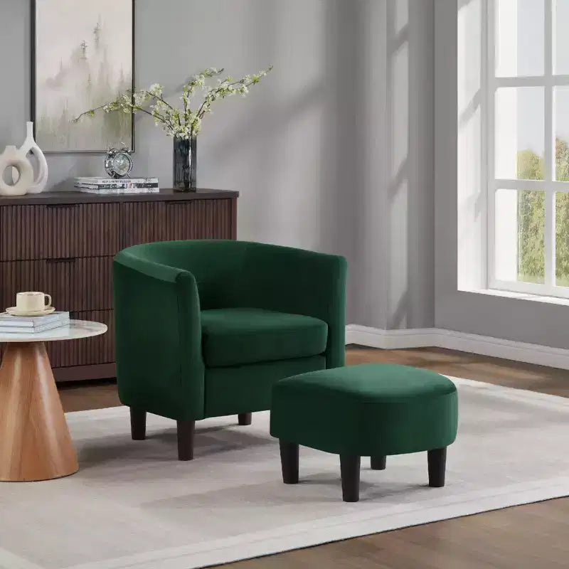 Velvet Accent Chair with Ottoman, Modern Barrel Chair Armchair for Living Room, Bedroom