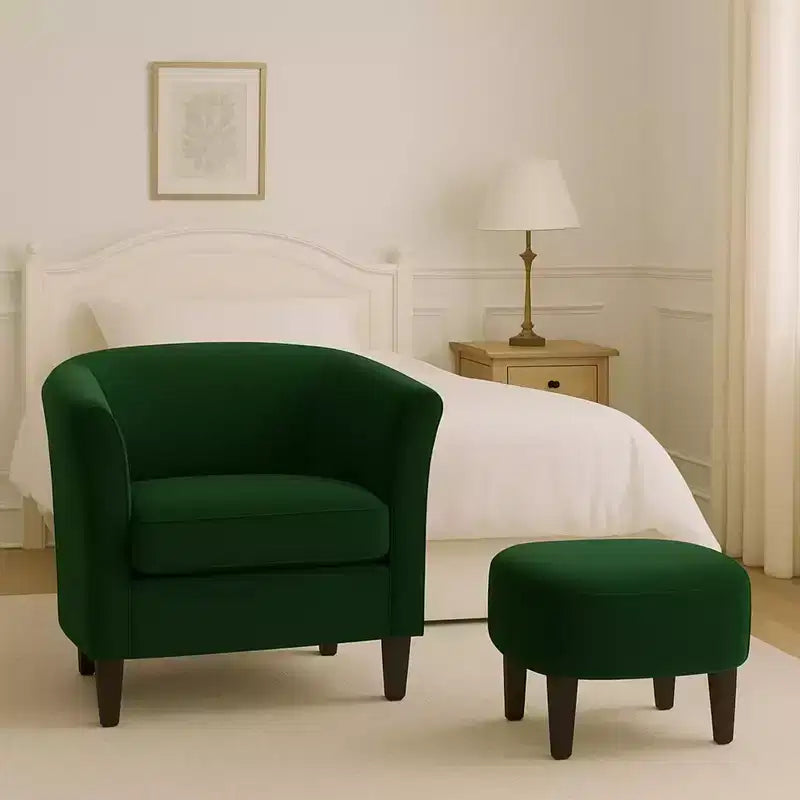 Velvet Accent Chair with Ottoman, Modern Barrel Chair Armchair for Living Room, Bedroom