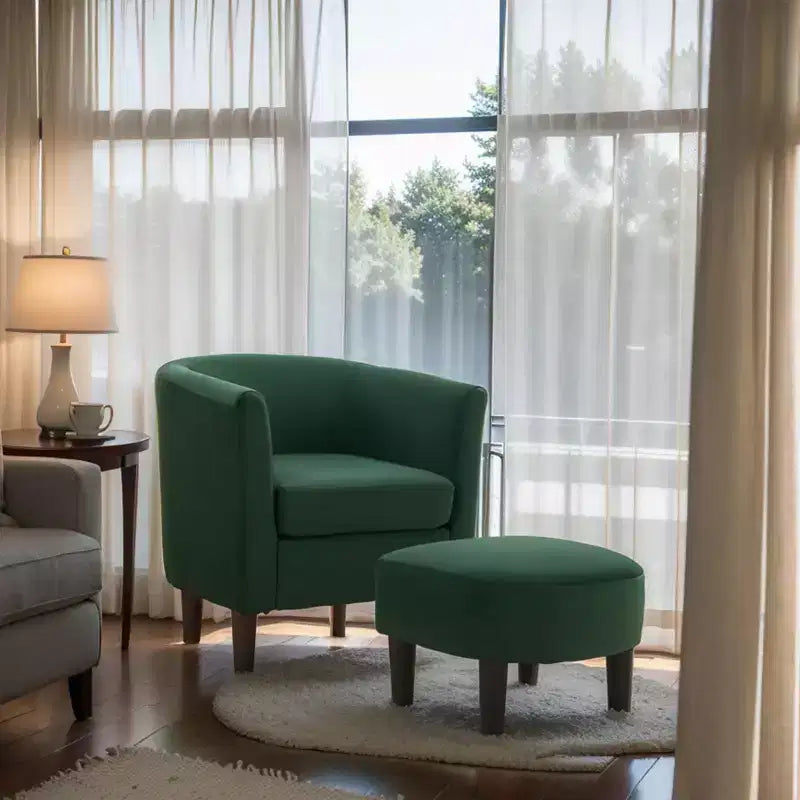 Velvet Accent Chair with Ottoman, Modern Barrel Chair Armchair for Living Room, Bedroom