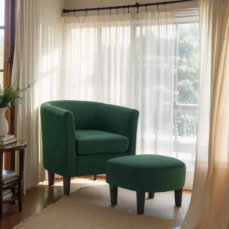 Velvet Accent Chair with Ottoman, Modern Barrel Chair Armchair for Living Room, Bedroom