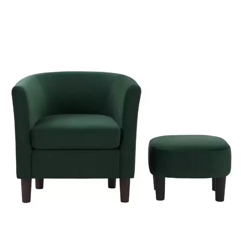 Velvet Accent Chair with Ottoman, Modern Barrel Chair Armchair for Living Room, Bedroom