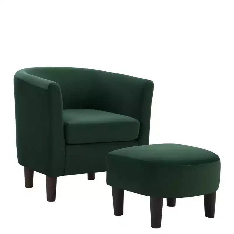 Velvet Accent Chair with Ottoman, Modern Barrel Chair Armchair for Living Room, Bedroom