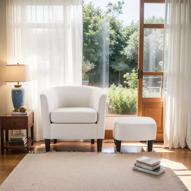 Velvet Accent Chair with Ottoman, Modern Barrel Chair Armchair for Living Room, Bedroom