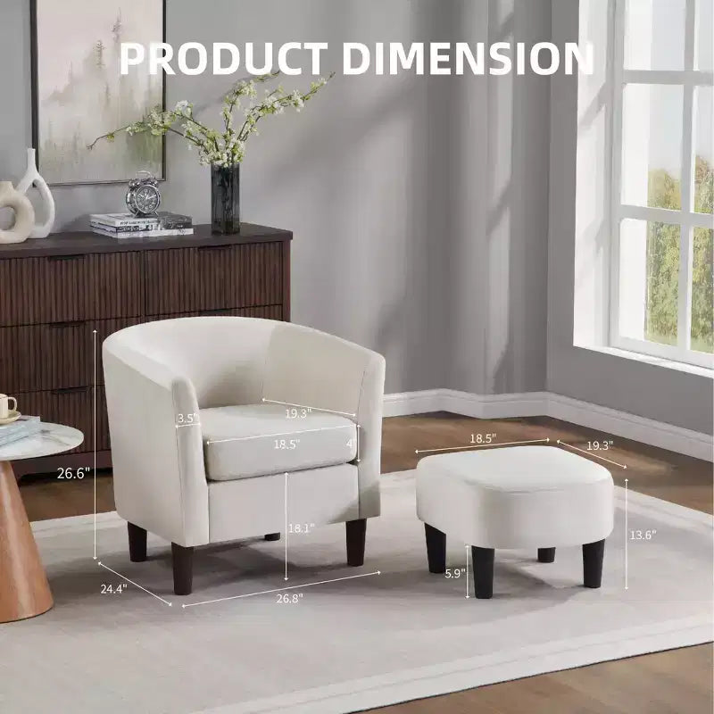 Velvet Accent Chair with Ottoman, Modern Barrel Chair Armchair for Living Room, Bedroom