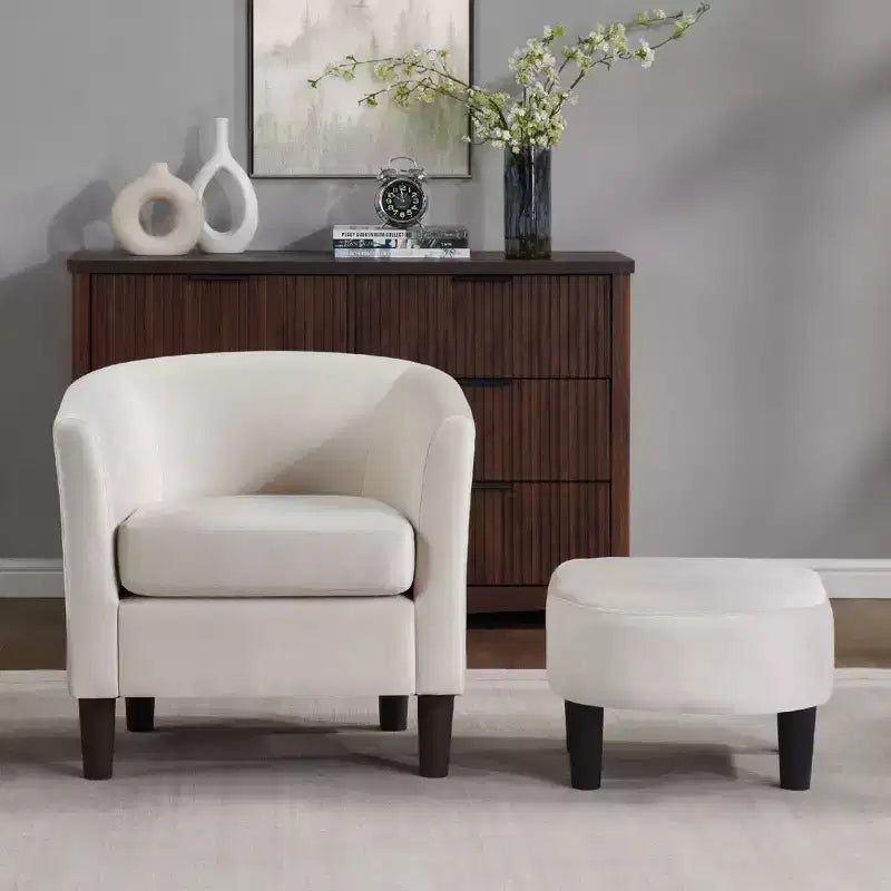 Velvet Accent Chair with Ottoman, Modern Barrel Chair Armchair for Living Room, Bedroom