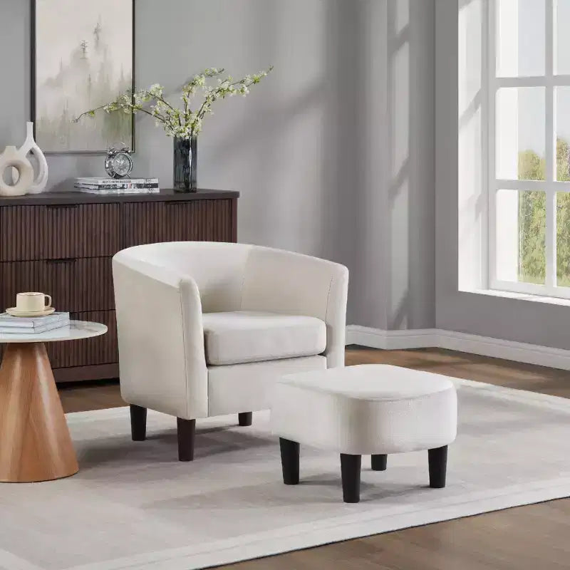 Velvet Accent Chair with Ottoman, Modern Barrel Chair Armchair for Living Room, Bedroom