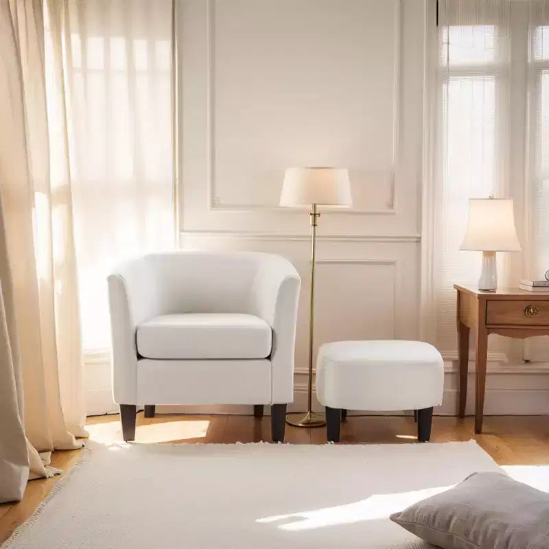 Velvet Accent Chair with Ottoman, Modern Barrel Chair Armchair for Living Room, Bedroom