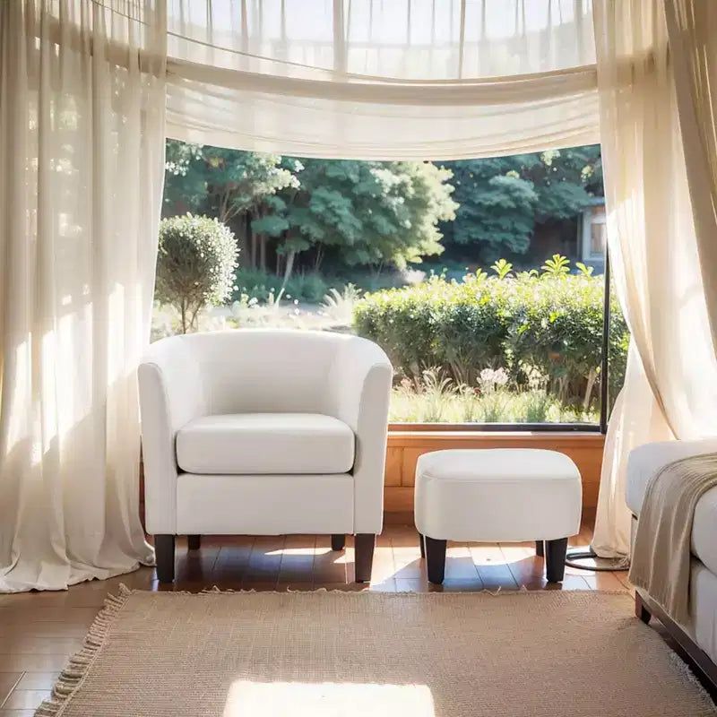 Velvet Accent Chair with Ottoman, Modern Barrel Chair Armchair for Living Room, Bedroom