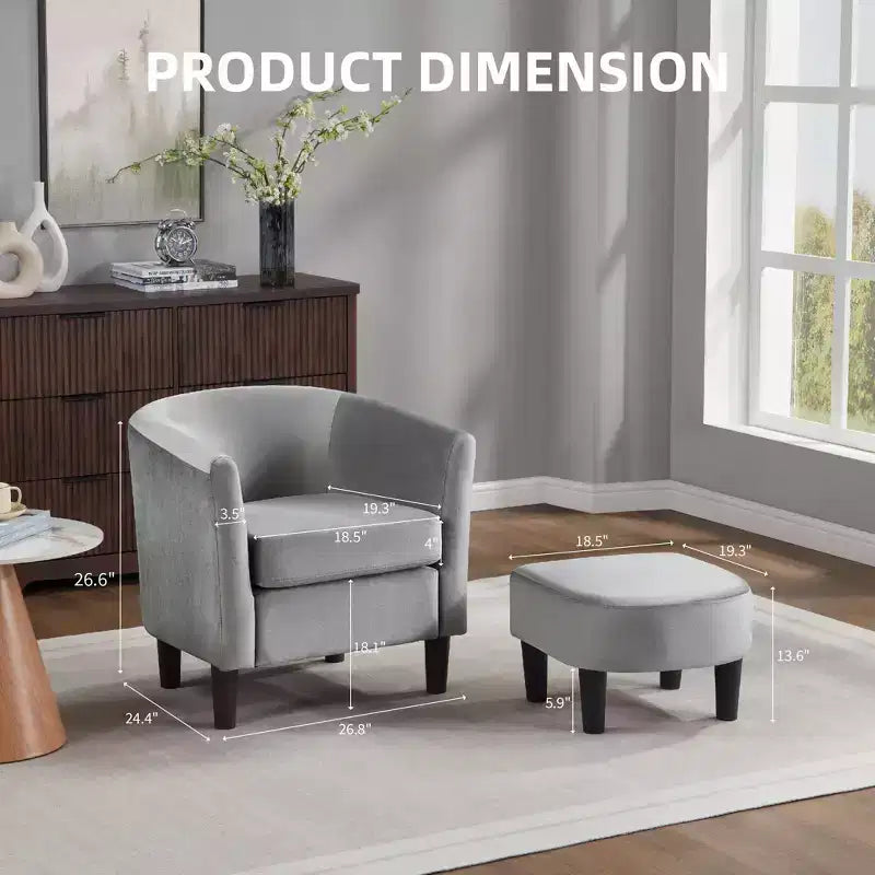 Fauteuil en velours avec pouf, fauteuil barillet moderne pour salon, chambre à coucher