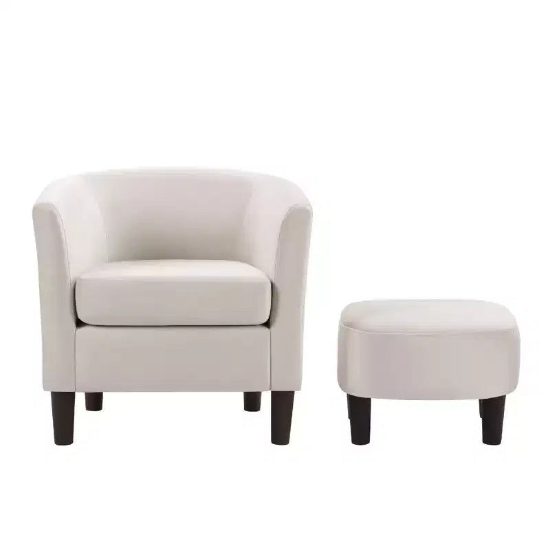 Velvet Accent Chair with Ottoman, Modern Barrel Chair Armchair for Living Room, Bedroom