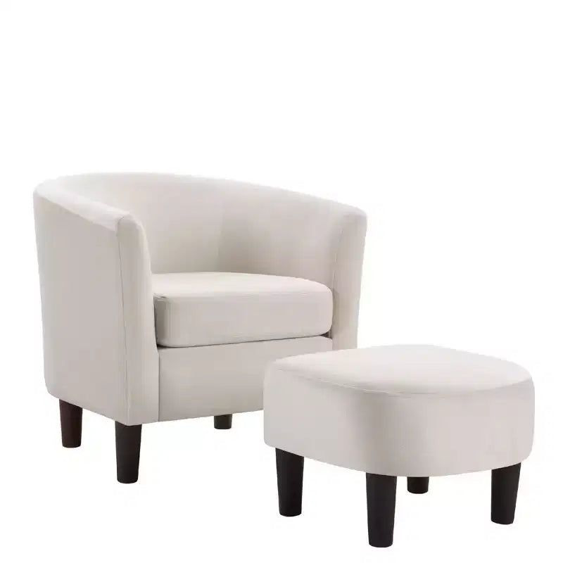 Velvet Accent Chair with Ottoman, Modern Barrel Chair Armchair for Living Room, Bedroom