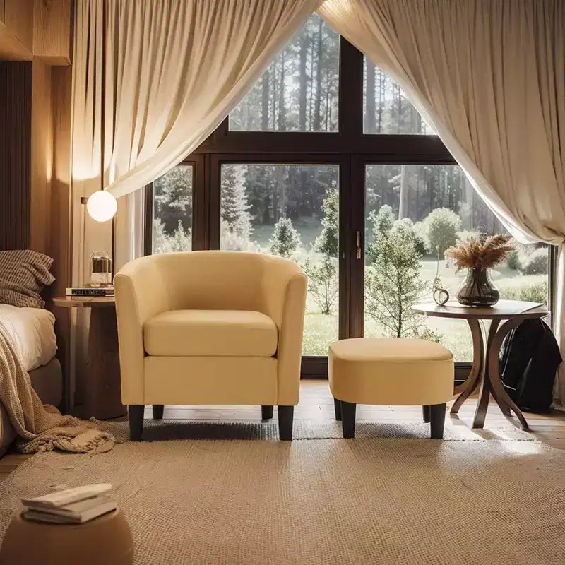 Velvet Accent Chair with Ottoman, Modern Barrel Chair Armchair for Living Room, Bedroom