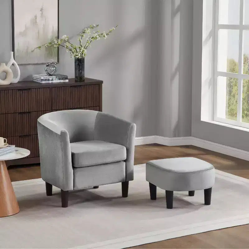 Velvet Accent Chair with Ottoman, Modern Barrel Chair Armchair for Living Room, Bedroom