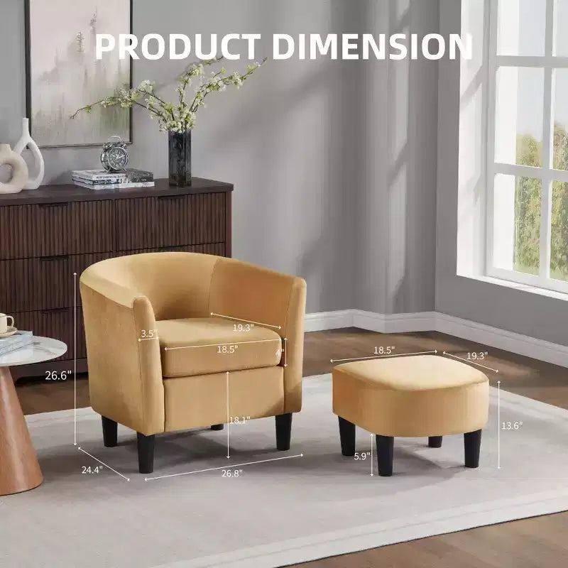 Velvet Accent Chair with Ottoman, Modern Barrel Chair Armchair for Living Room, Bedroom