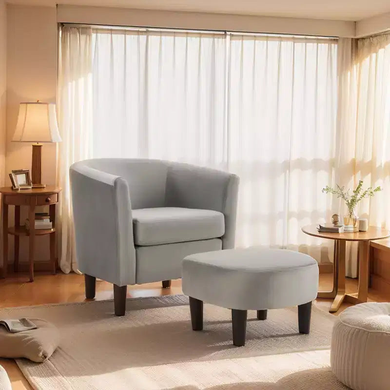 Velvet Accent Chair with Ottoman, Modern Barrel Chair Armchair for Living Room, Bedroom