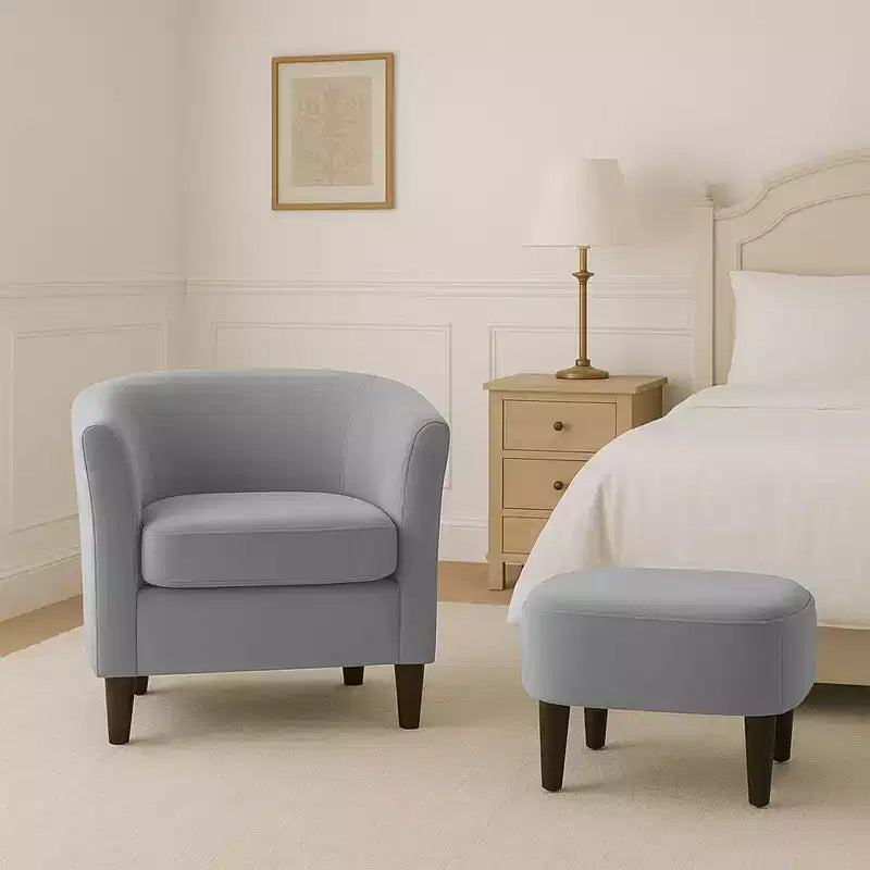 Velvet Accent Chair with Ottoman, Modern Barrel Chair Armchair for Living Room, Bedroom