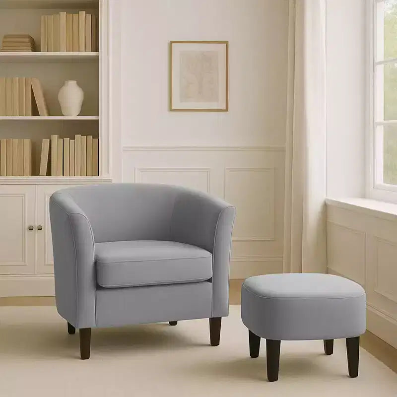 Velvet Accent Chair with Ottoman, Modern Barrel Chair Armchair for Living Room, Bedroom