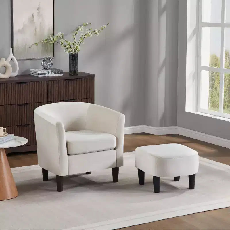 Velvet Accent Chair with Ottoman, Modern Barrel Chair Armchair for Living Room, Bedroom
