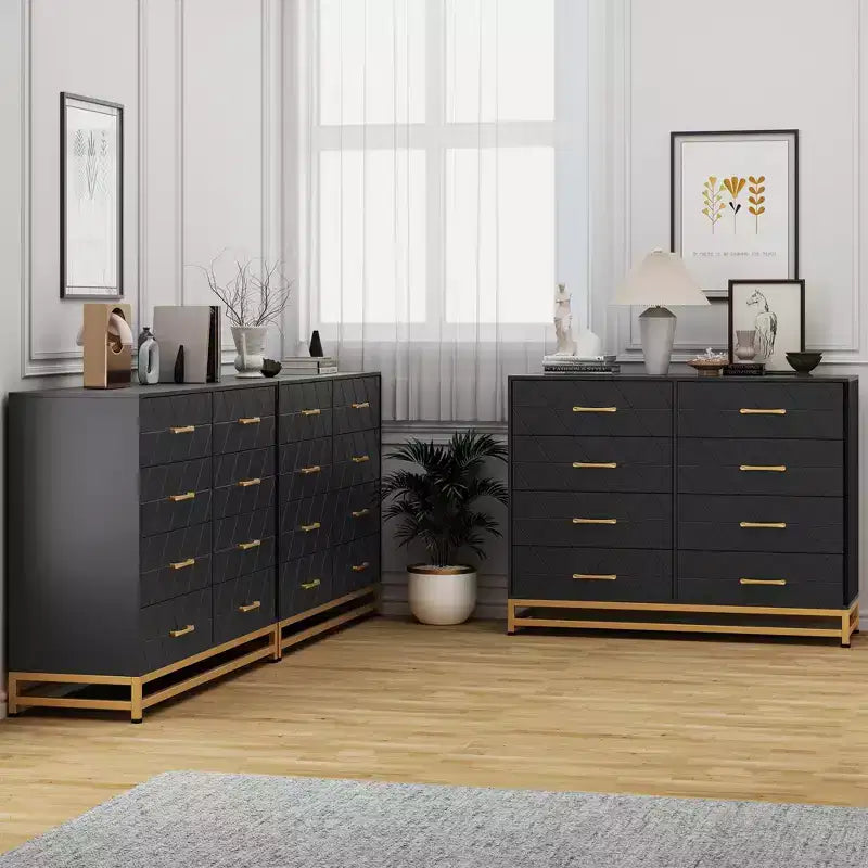 Black 8-Drawer Tall Dresser, Soft-Close Glides, Anti-Tip Kit, 36.2"H Space-Saving Storage Organizer