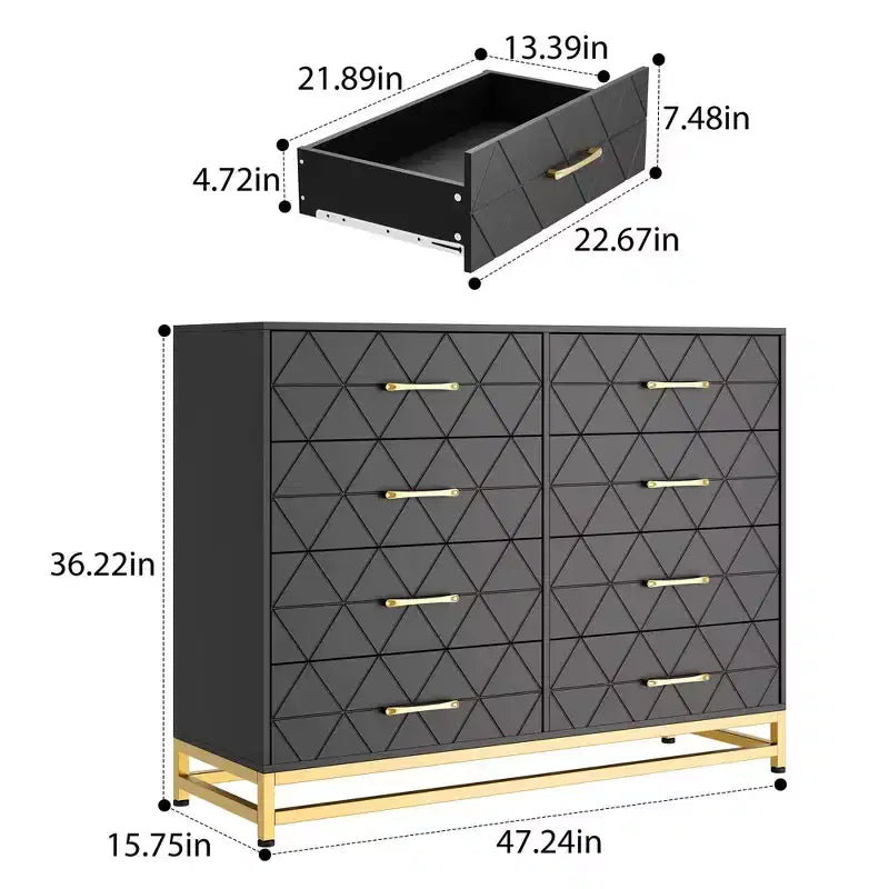 Black 8-Drawer Tall Dresser, Soft-Close Glides, Anti-Tip Kit, 36.2"H Space-Saving Storage Organizer