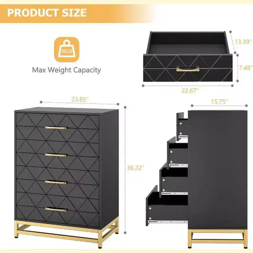 4-Drawer Tall Dresser, Soft-Close Glides, Modern Storage Organizer with Metal Handles for Bedroom & Closet