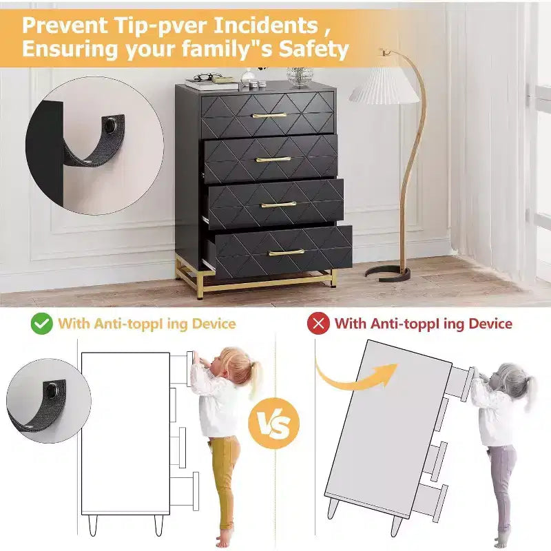 4-Drawer Tall Dresser, Soft-Close Glides, Modern Storage Organizer with Metal Handles for Bedroom & Closet