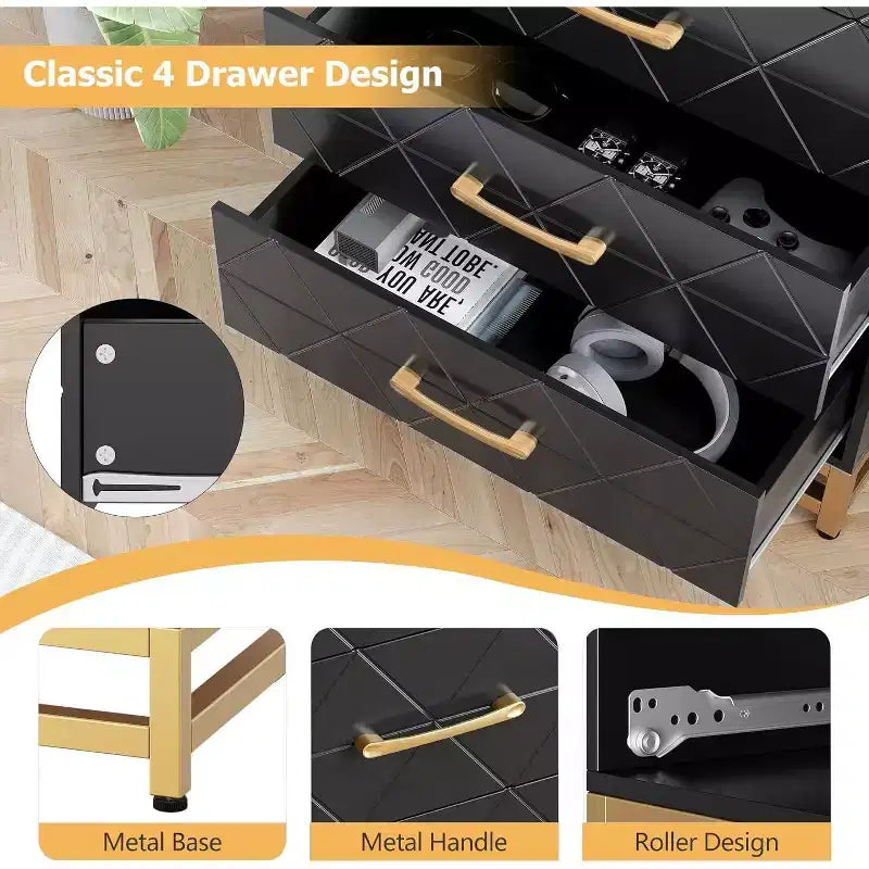 4-Drawer Tall Dresser, Soft-Close Glides, Modern Storage Organizer with Metal Handles for Bedroom & Closet