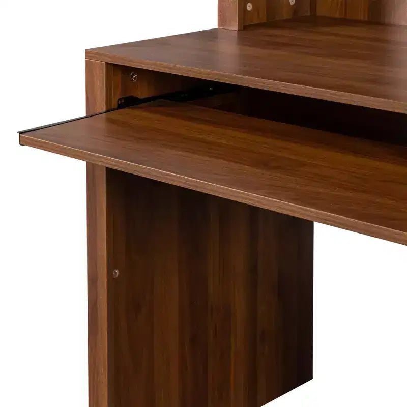 Rustic Home Office Desk with Hutch, 2-Tier Open Shelf, Farmhouse Style Writing Desk