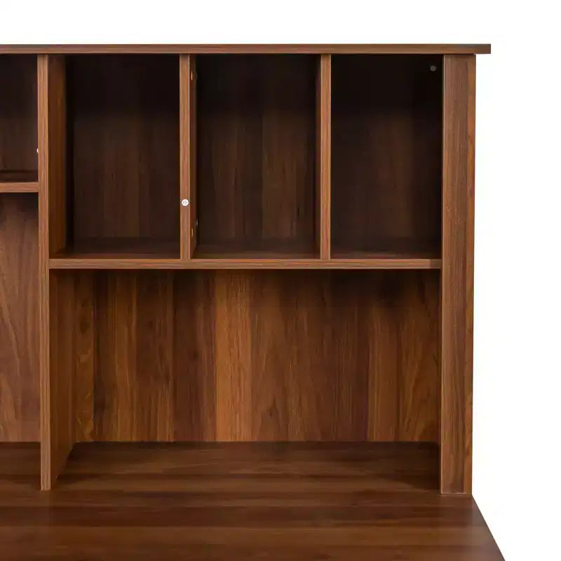 Rustic Home Office Desk with Hutch, 2-Tier Open Shelf, Farmhouse Style Writing Desk