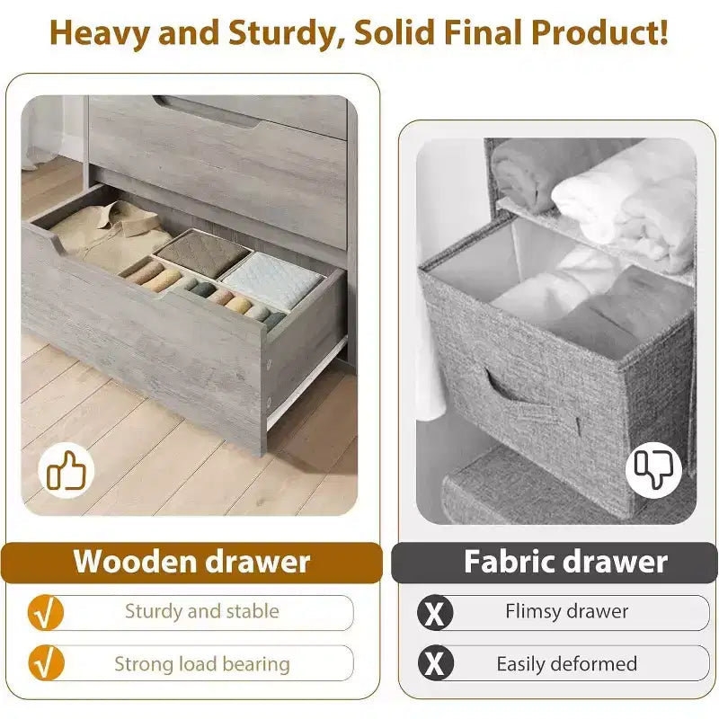 5-Drawer Tall Dresser, 51" Freestanding Vertical Storage Chest, Wood Closet Organizer for Bedroom, Living Room, Hallway