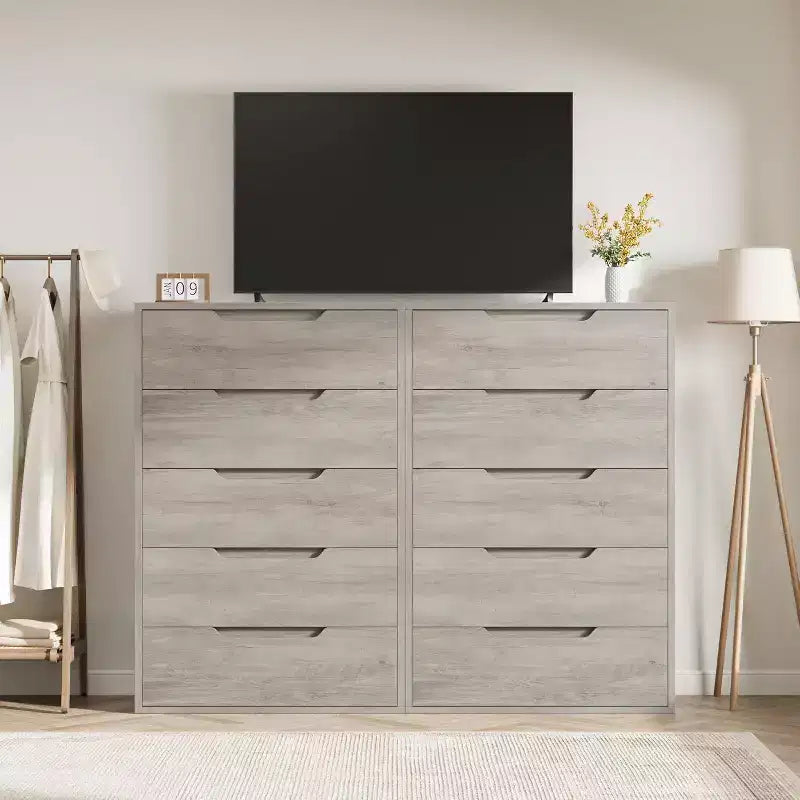 5-Drawer Tall Dresser, 51" Freestanding Vertical Storage Chest, Wood Closet Organizer for Bedroom, Living Room, Hallway