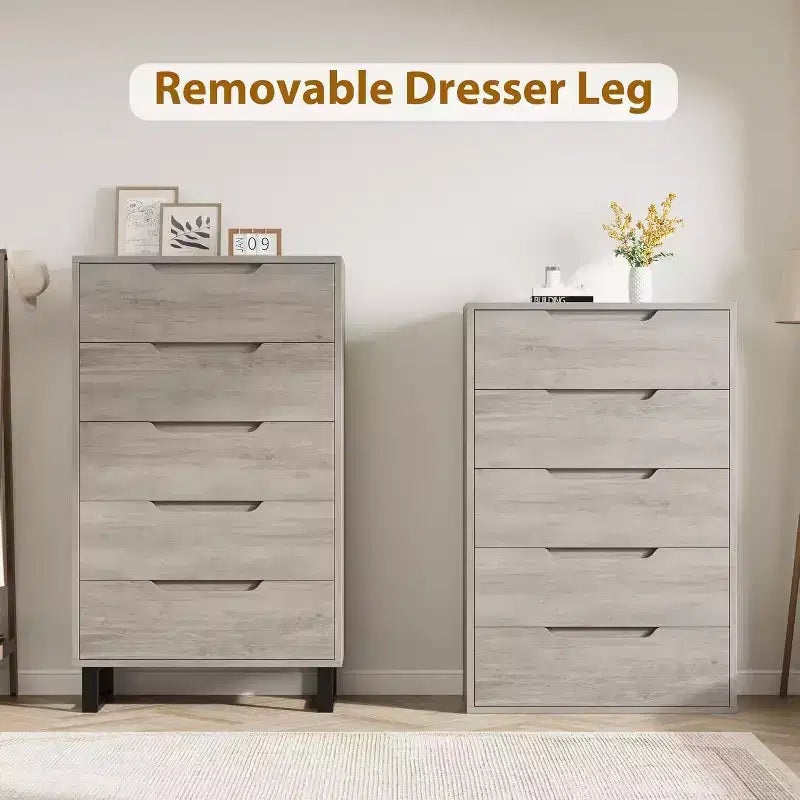 5-Drawer Tall Dresser, 51" Freestanding Vertical Storage Chest, Wood Closet Organizer for Bedroom, Living Room, Hallway