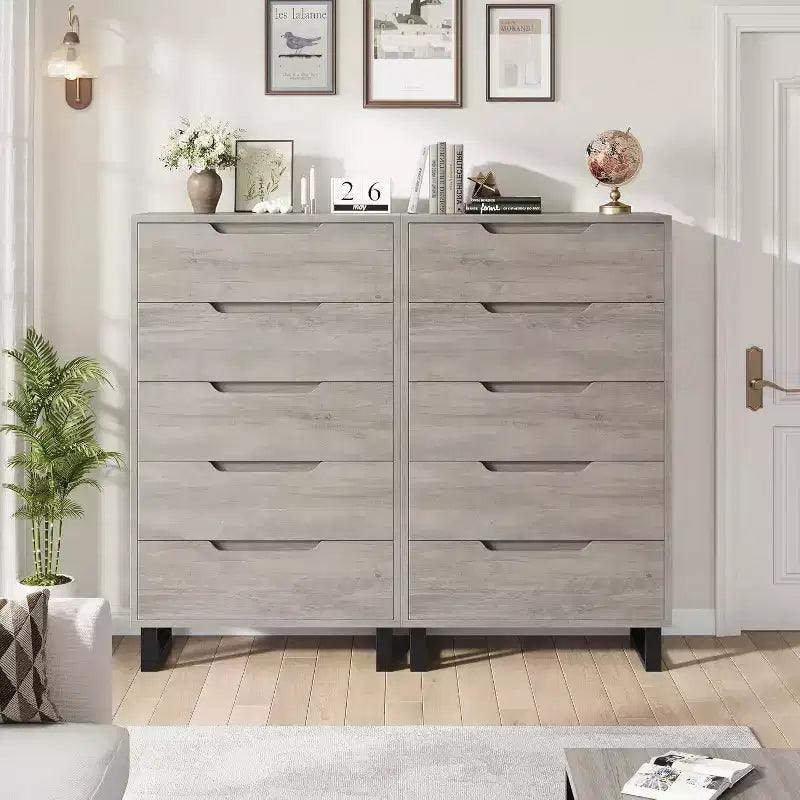 5-Drawer Tall Dresser, 51" Freestanding Vertical Storage Chest, Wood Closet Organizer for Bedroom, Living Room, Hallway
