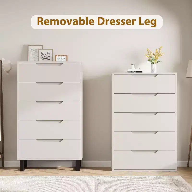 5-Drawer Tall Dresser, 51" Freestanding Vertical Storage Chest, Wood Closet Organizer for Bedroom, Living Room, Hallway